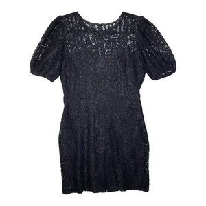 Lulus Not‎ a Secret Black Lace Puff Sleeve Mini Dress Sz Large Lined Business